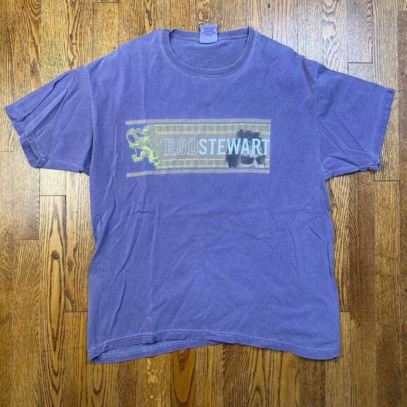 2000s Y2K Rod Stewart Purple Brown Screen Print on Front and Back Tour T shirt - Picture 1 of 8
